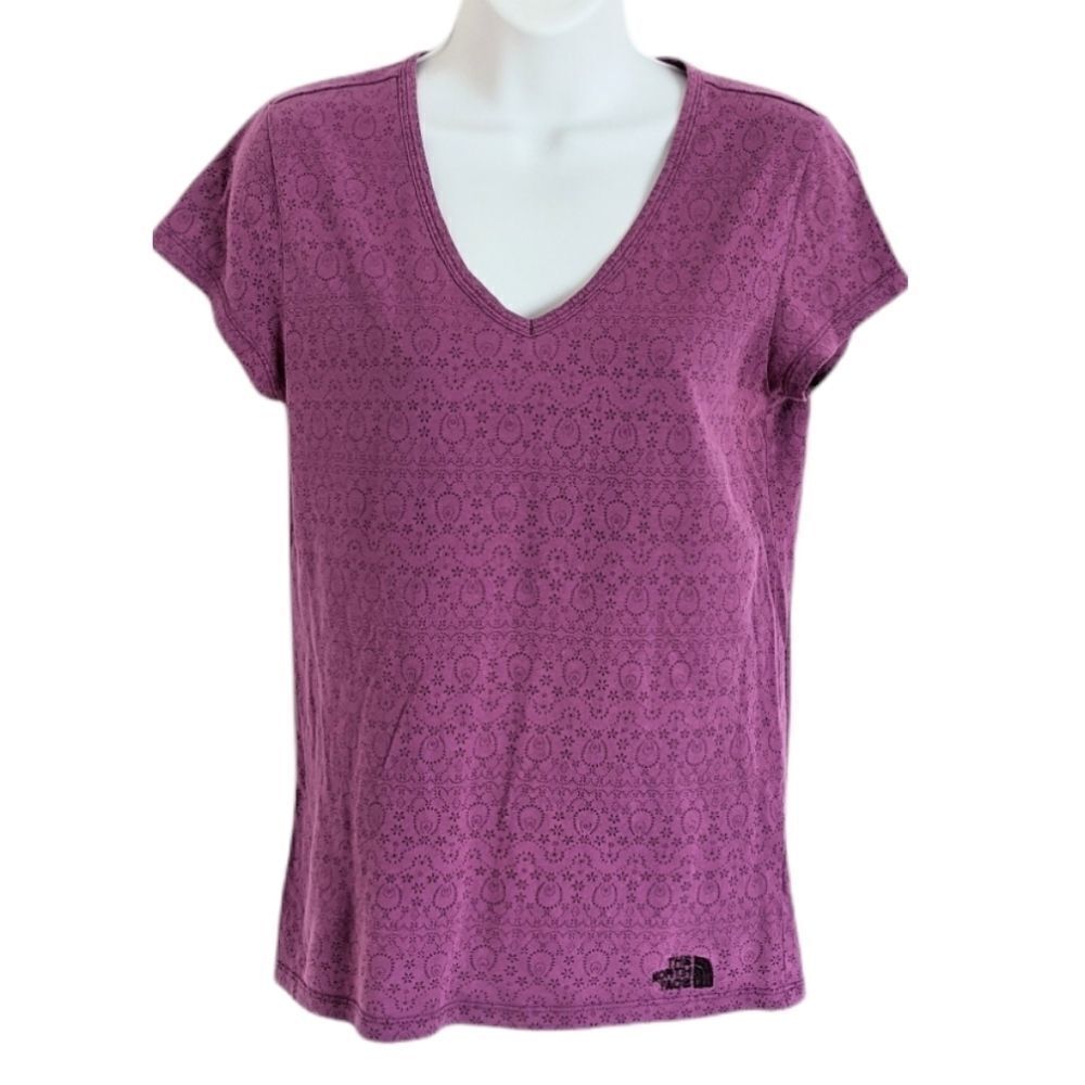 The NORTH FACE V neck t-shirt cotton purple size Medium @Y